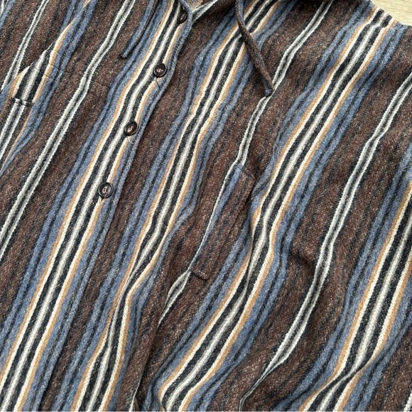 Boho Style Oversized One Size Fits All Brown Striped Heavy Batwing Poncho Coat - Picture 6 of 7